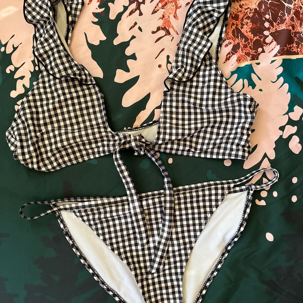 Checkered Tie Front Bikini Set
